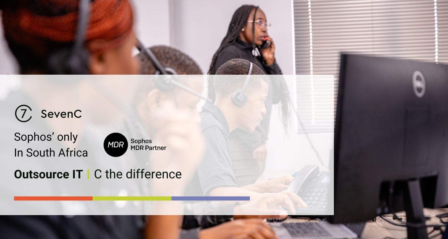 SevenC support team at work in a modern call center, showcasing South Africa’s only Sophos MDR Partner. Highlighting professional IT outsourcing and cybersecurity services.